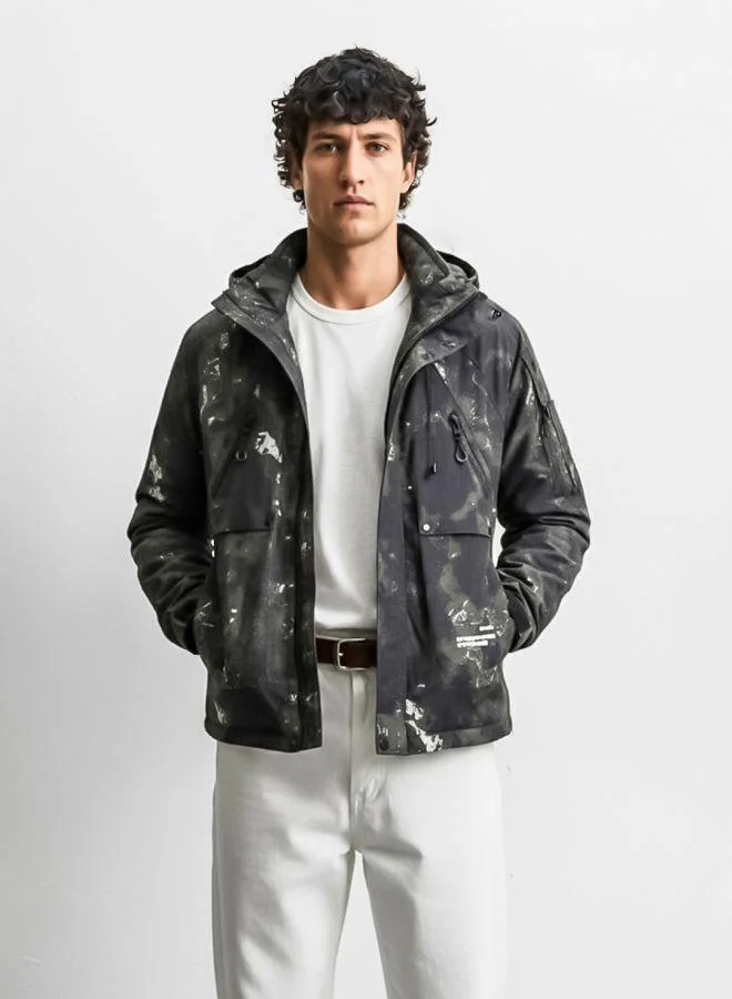 The Indian Garage Co Men Regular Fit Printed Hooded Full Sleeves Winter Jacket